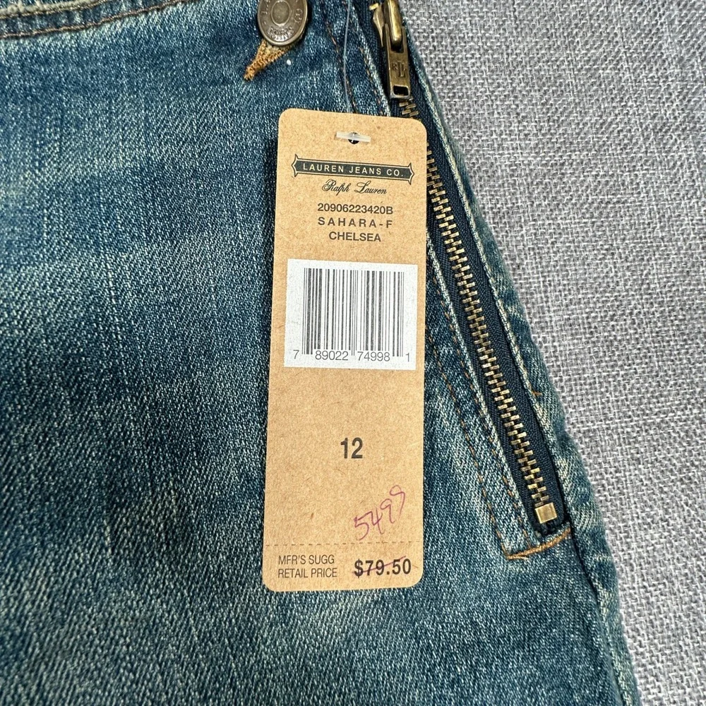 Vintage Lauren Ralph Lauren Denim Bermuda Shorts Womens 12 Chelsea Side Zip NEW